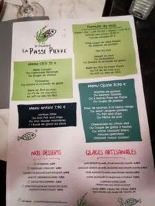 Page du menu avec la formule du midi à partir à partir de 13 €,le menu chti à 22€ et le menu opale à 31.90€