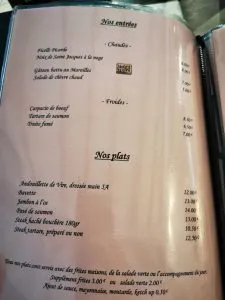 Menu du cheval blanc des entrées et plats au Cheval Blanc à Naours