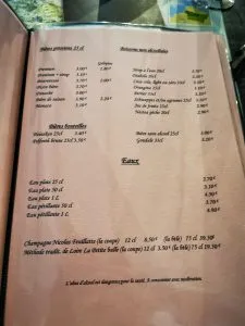 Menu des boissons et bières au Cheval Blanc à Naours
