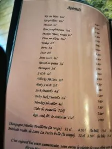 Menu des apéritifs au Cheval Blanc à Naours