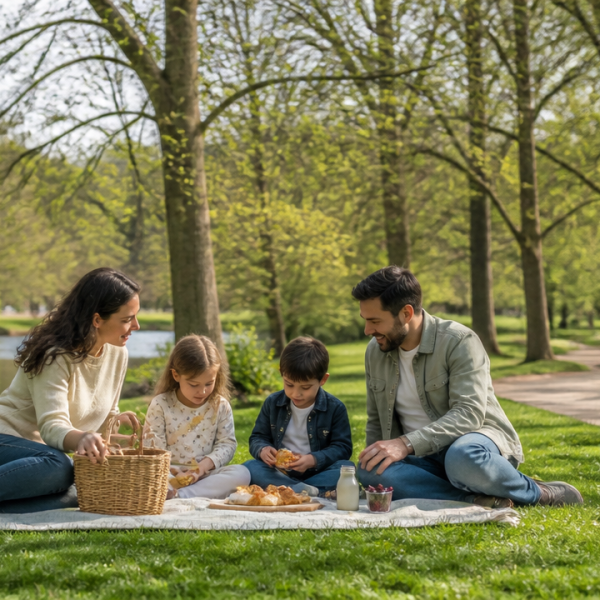 A La Découverte Du Nord Et Bien Plus Encore 8 Famille heureuse en pique-nique dans le parc.