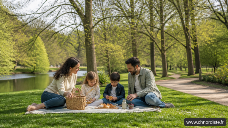 Famille heureuse en pique-nique dans le parc.