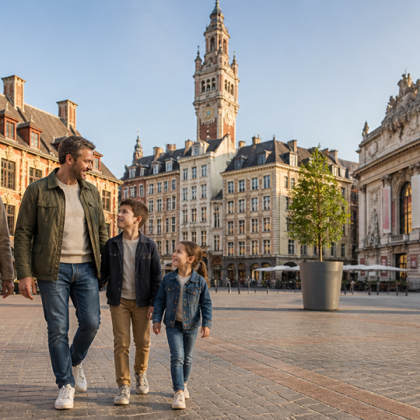 A La Découverte Du Nord Et Bien Plus Encore 10 Famille marchant dans une ville historique.