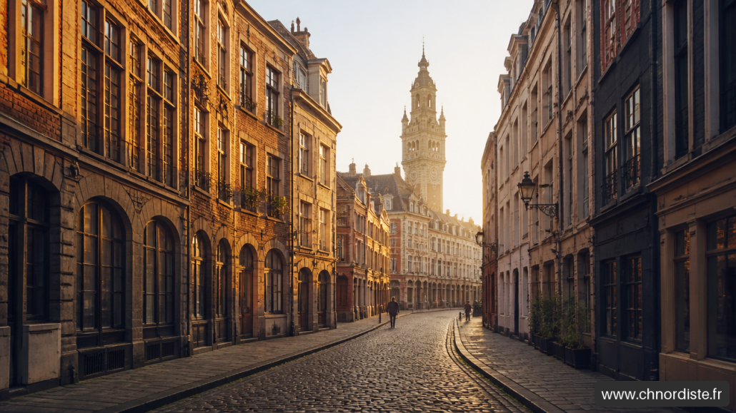 Que Voir Dans Le Vieux-Lille En Une Journée ? 1 Rue pavée avec façades historiques.